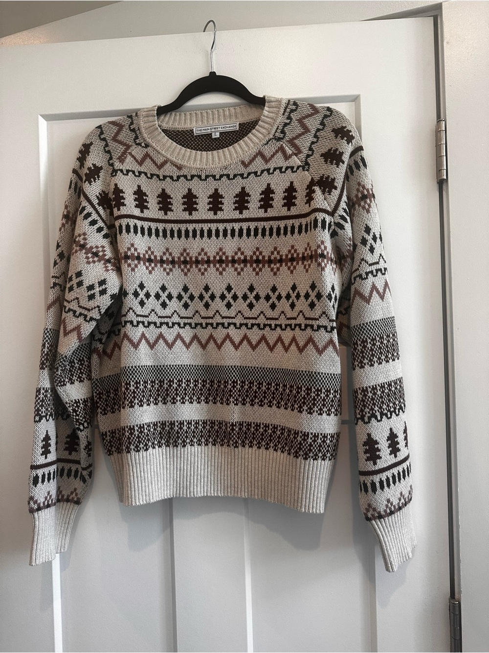 The Main Street Exchange Fair Isle Crewneck Sweater - Beige/Mauve/Olive